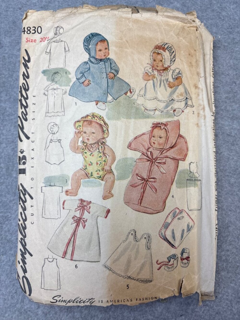 Simplicity 4830 Infant Layette Sewing Pattern Size 20" Doll